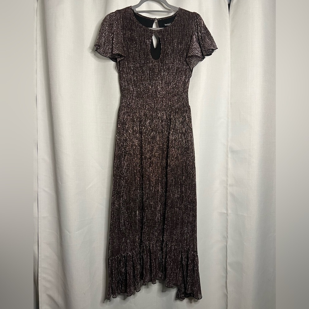 Kensie Black and Bronze Metallic Smocked Midi Dress Small - Picture 4 of 13